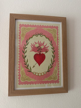 Flaming heart print + wooden frame