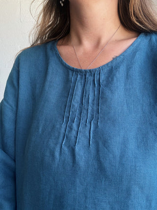 Mini Posy Dress | Blue Linen