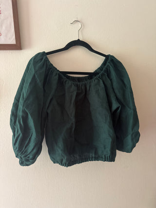 Deep green linen top - small