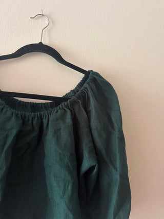 Deep green linen top - small