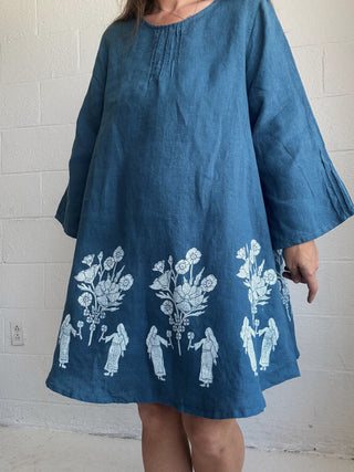 Mini Posy Dress | Blue Linen