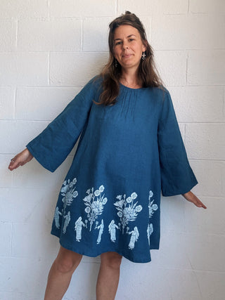 Mini Posy Dress | Blue Linen
