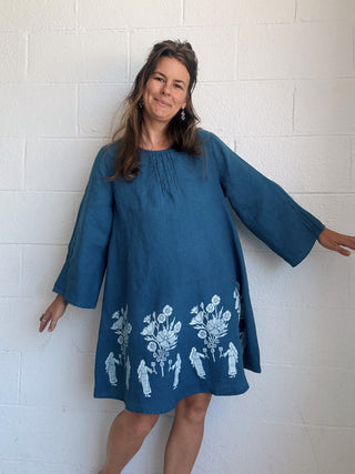 Mini Posy Dress | Blue Linen