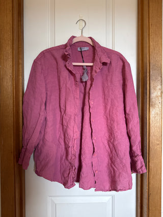Deep pink linen button up