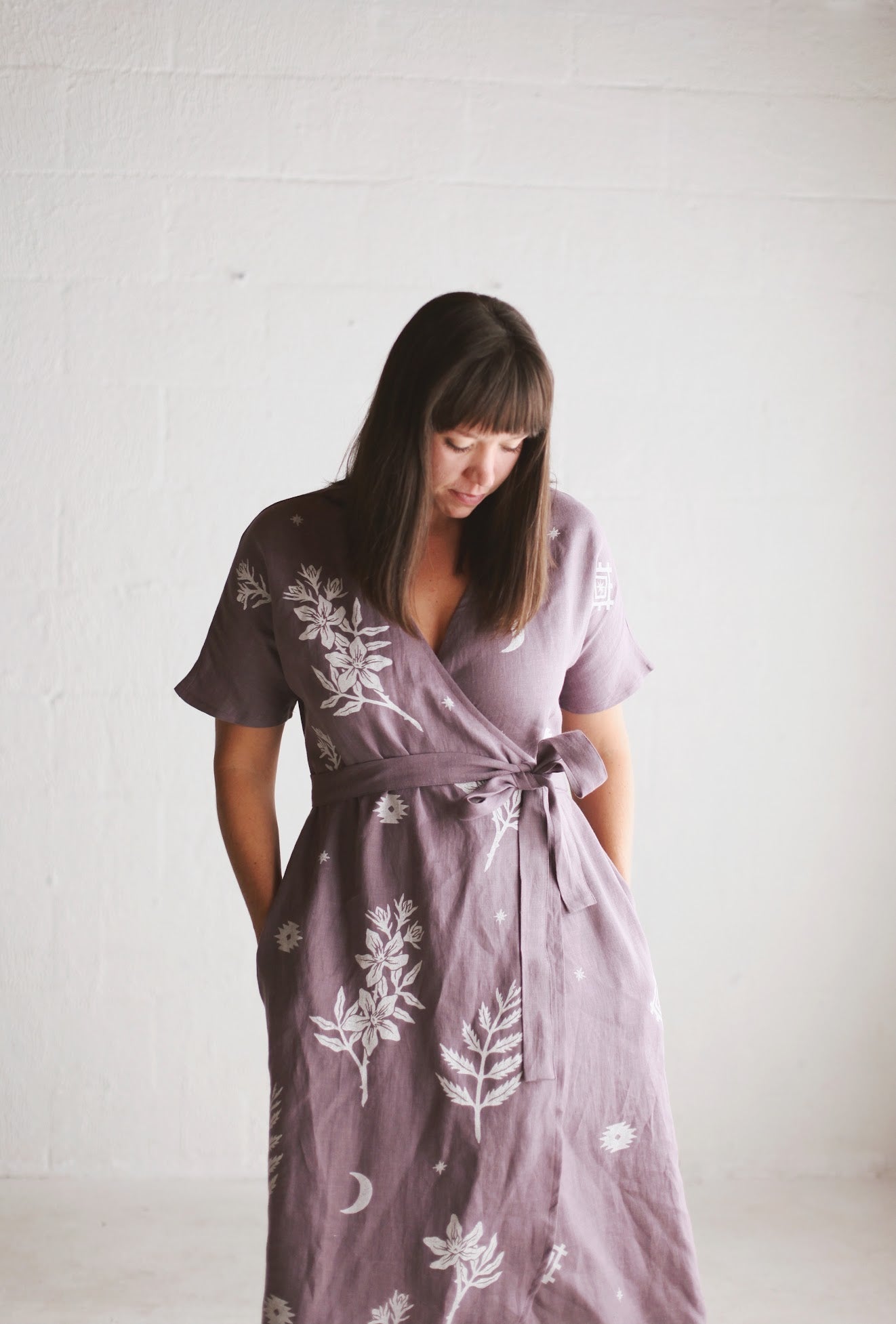 lavender brown wrap dress Lavender Brown Multi Size S Dress