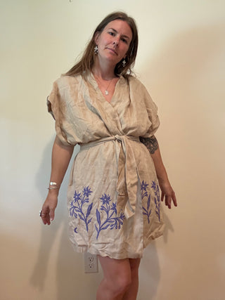 Linen Kimono Wrap | Beige + Borage