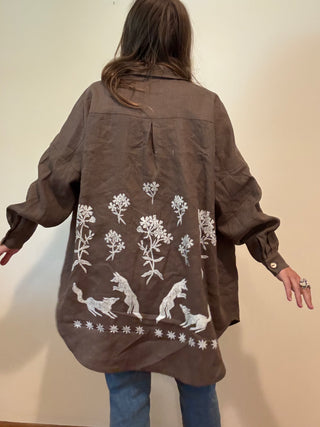 Women's Fit Button Up Shirt | Brown Linen