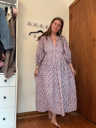 Sample cotton dress | blue floral