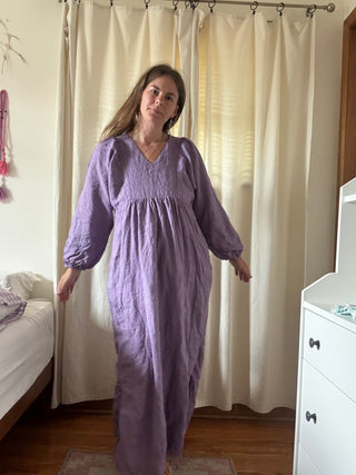 Linen long sleeve dress - lavender